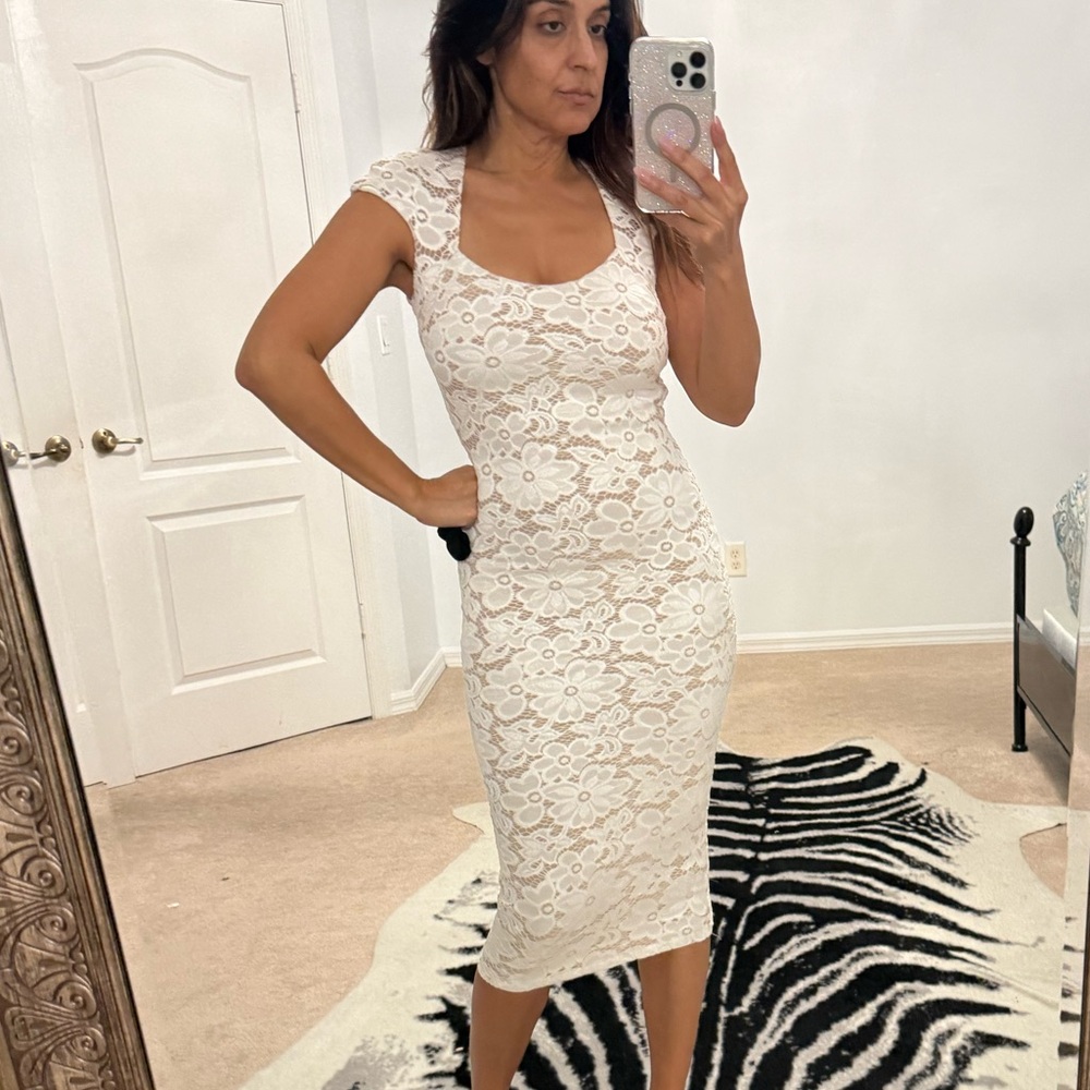 Marciano Ivory Lace Midi Dress